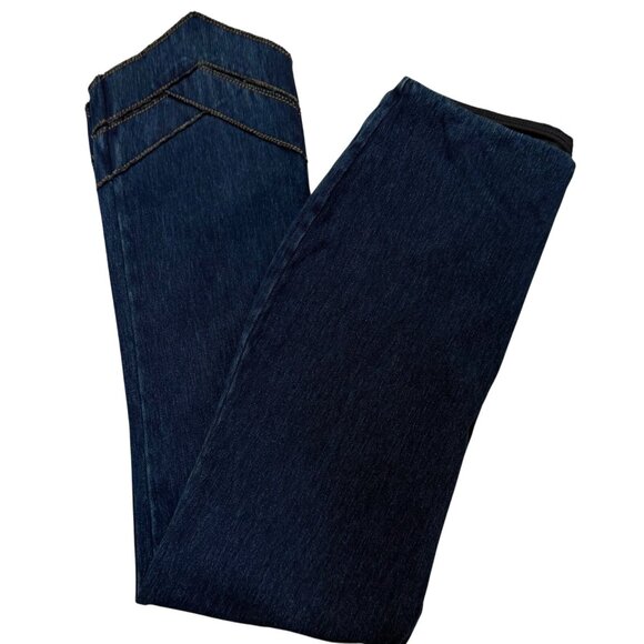 Lysse Crop Jeans Size M Denim Pointed Flared Chevron Hem Pull On Pants Stretch - Picture 2 of 15